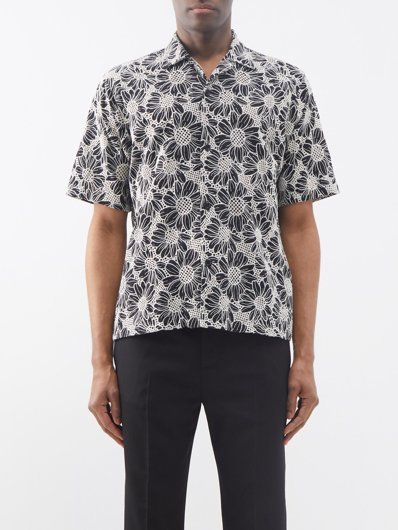 Black Cayo floral-jacquard cotton shirt | Sunflower 