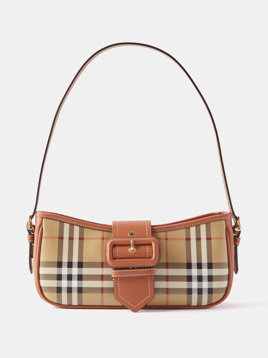 Beige Check Coated Canvas Bucket Bag Small
