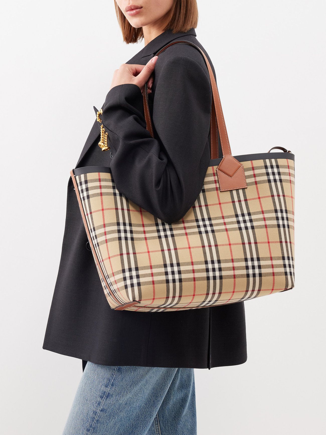 BURBERRY handbag tote shopping bag + KANE shoulder strap in canvas