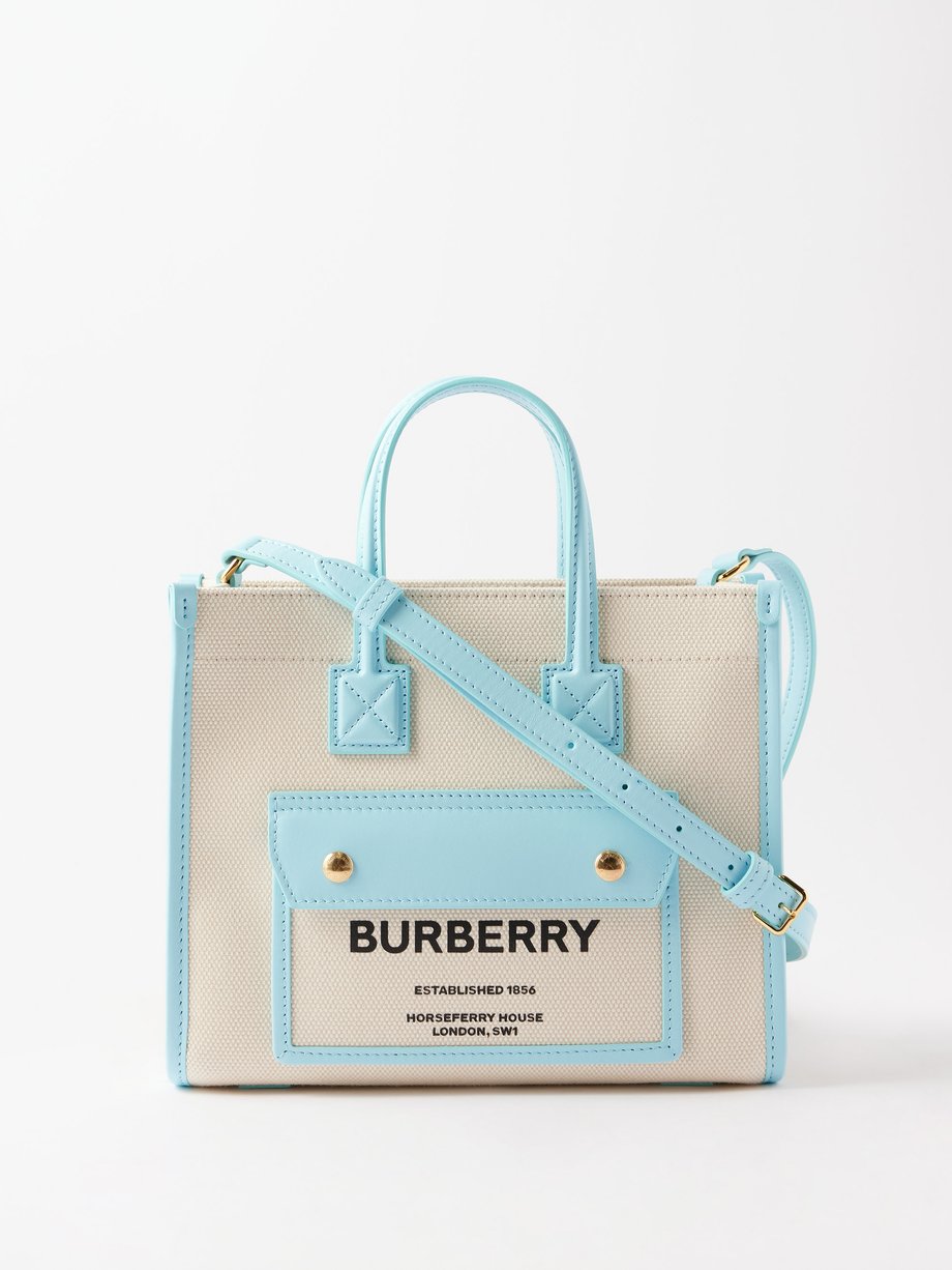 Burberry Mini Freya Tote Bag in Natural/Cool Sky Blue