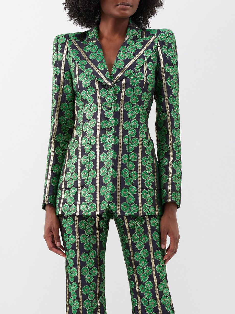 Rent Buy Gucci Metallic Floral Embroidered Trouser Suit