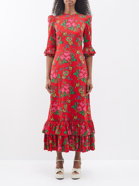 Red Poppy floral-embroidered cotton-lace dress | Self-Portrait