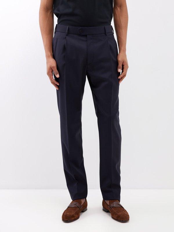 BRIONI Leather-trimmed wool straight-leg pants | NET-A-PORTER