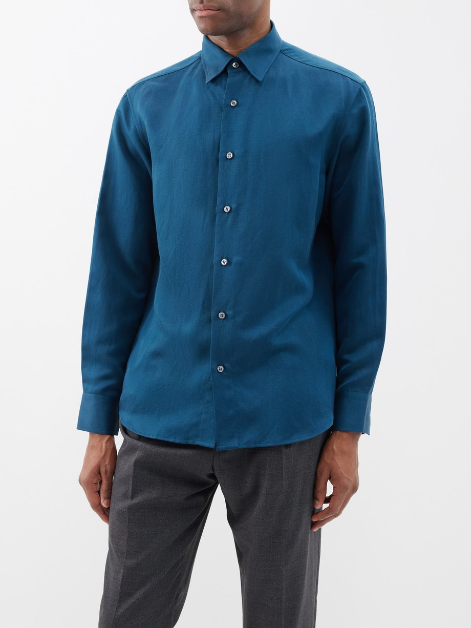 Blue Washed silk-blend shirt | Brioni | MATCHESFASHION UK