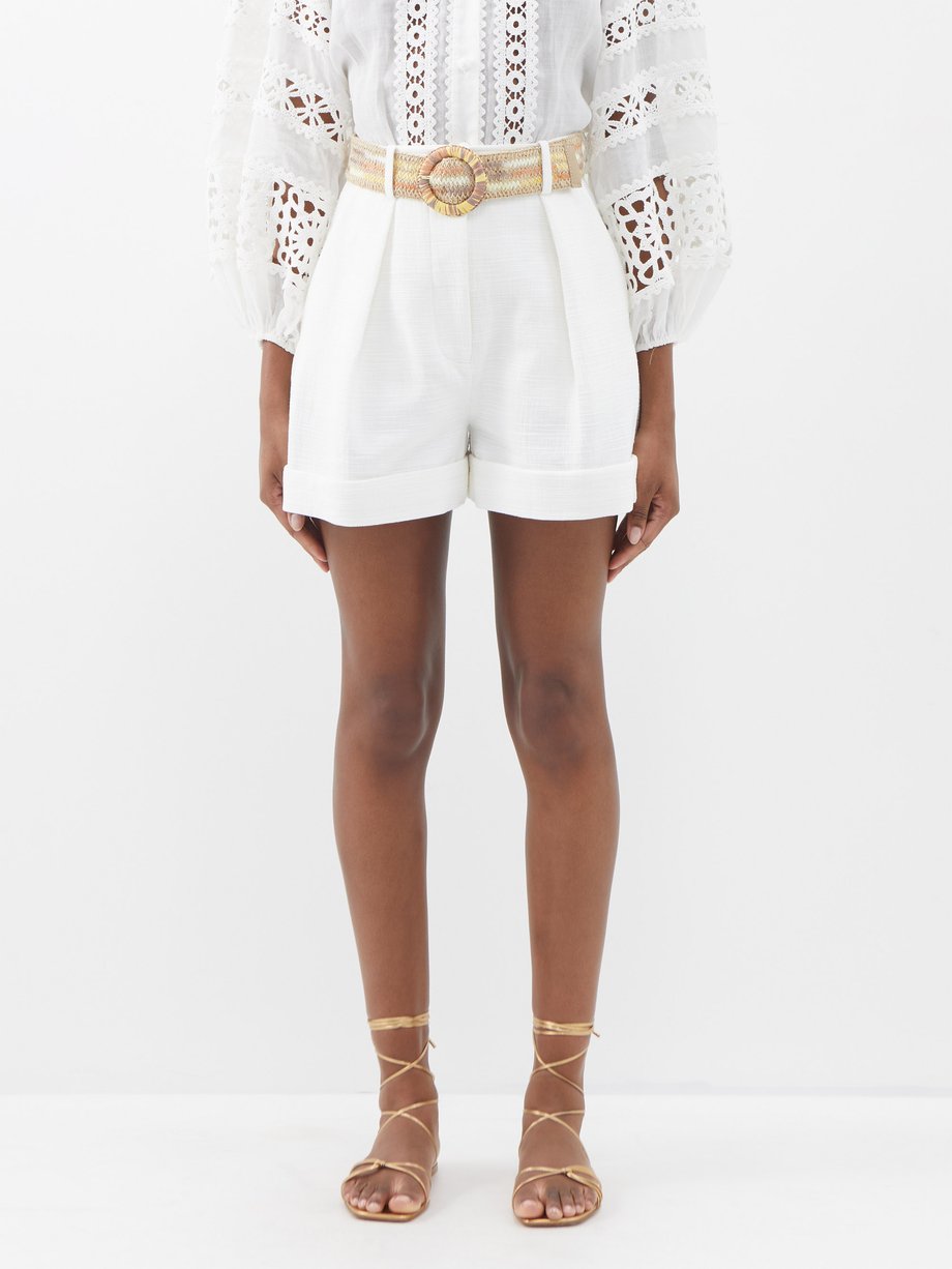 White Devi pleated cotton shorts | Zimmermann | MATCHESFASHION UK