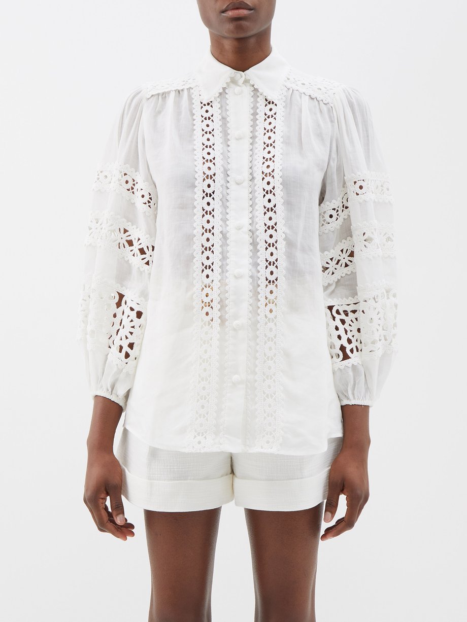 White Devi cutaway-trim ramie blouse | Zimmermann | MATCHESFASHION UK