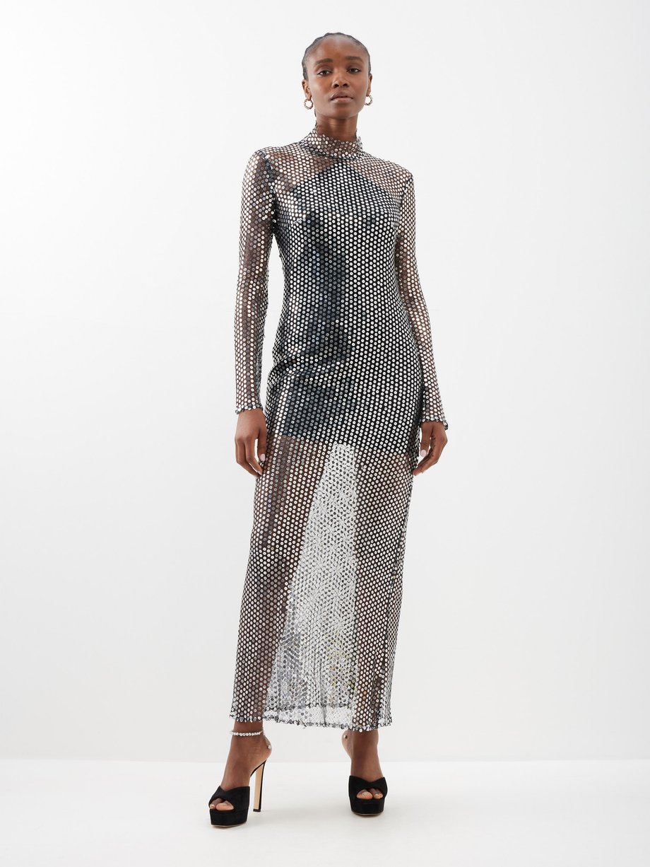 Silver Tina mesh-overlay sequinned gown | Taller Marmo | MATCHES UK