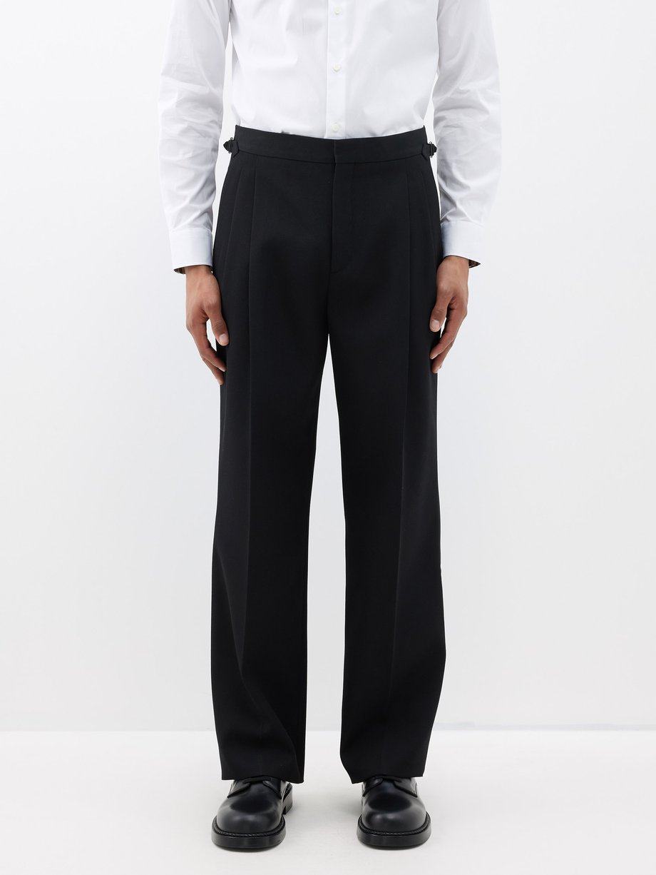 Men's Black, Pleated Front, Comfort-Waist Tuxedo Pants with Satin