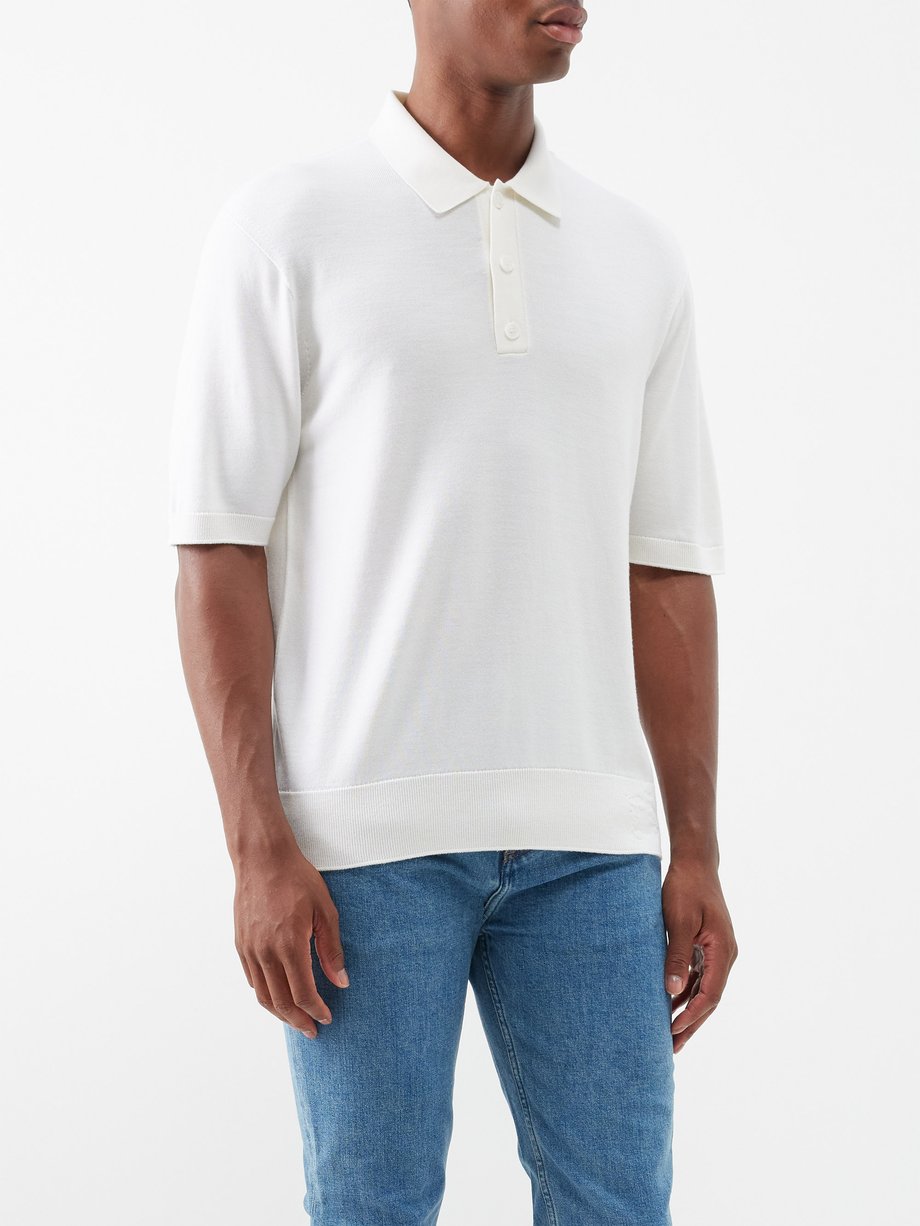 White Equestrian Knight-logo wool-blend polo shirt | Burberry | MATCHES UK