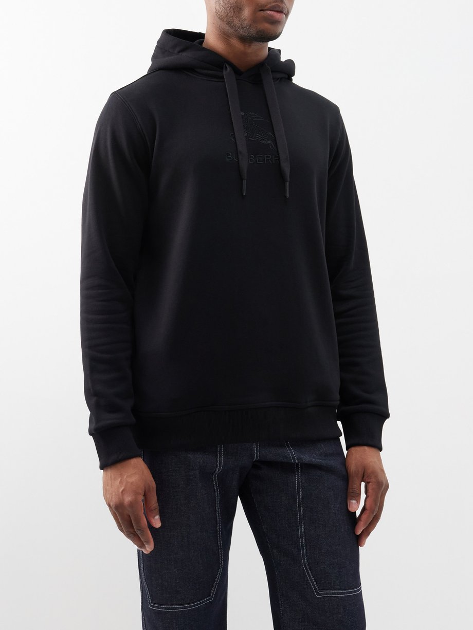 Black Equestrian Knight-embroidered cotton hoodie | Burberry | MATCHES UK