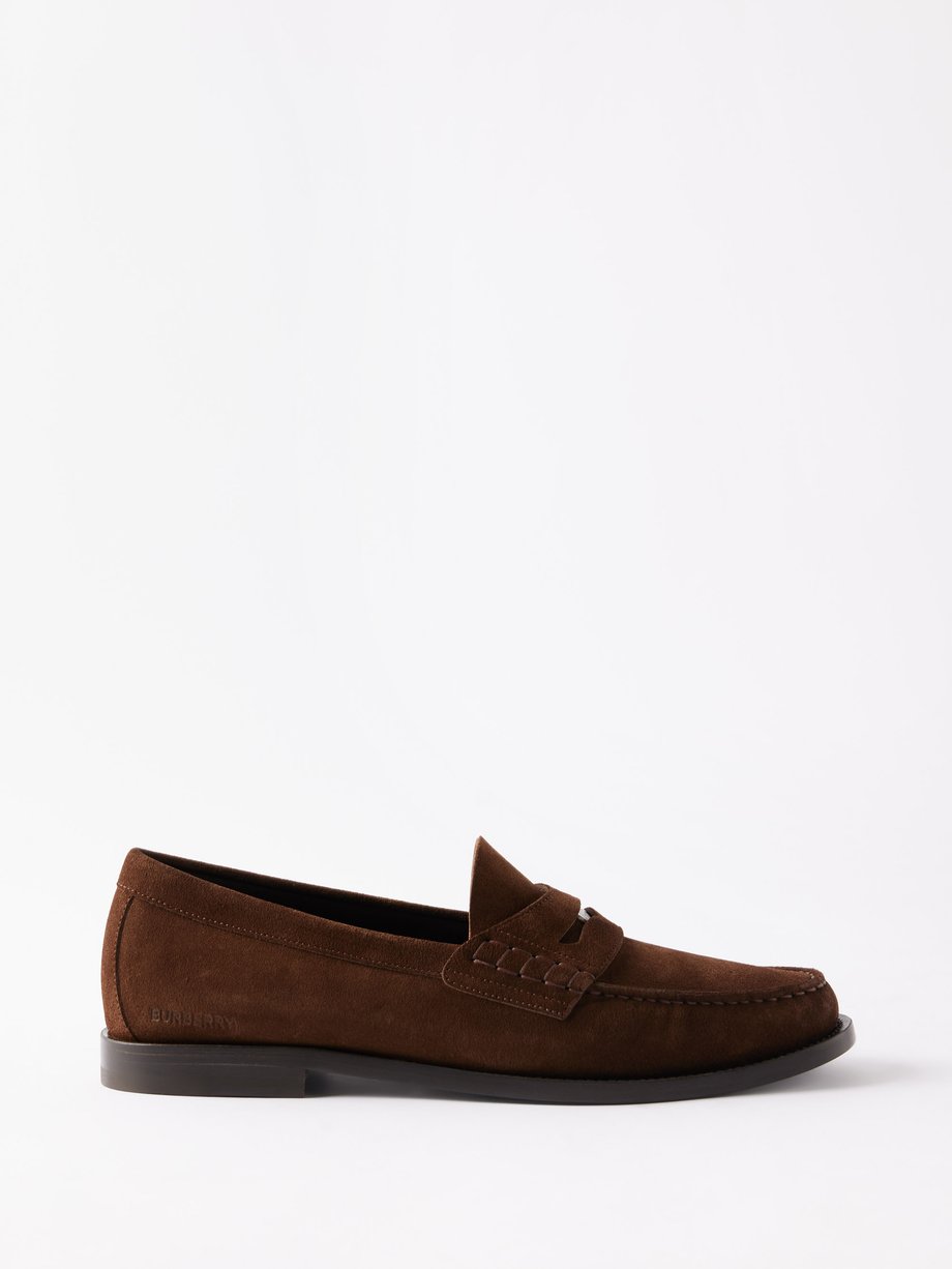 Brown Rupert coin-inlaid suede penny loafers | Burberry | MATCHES UK