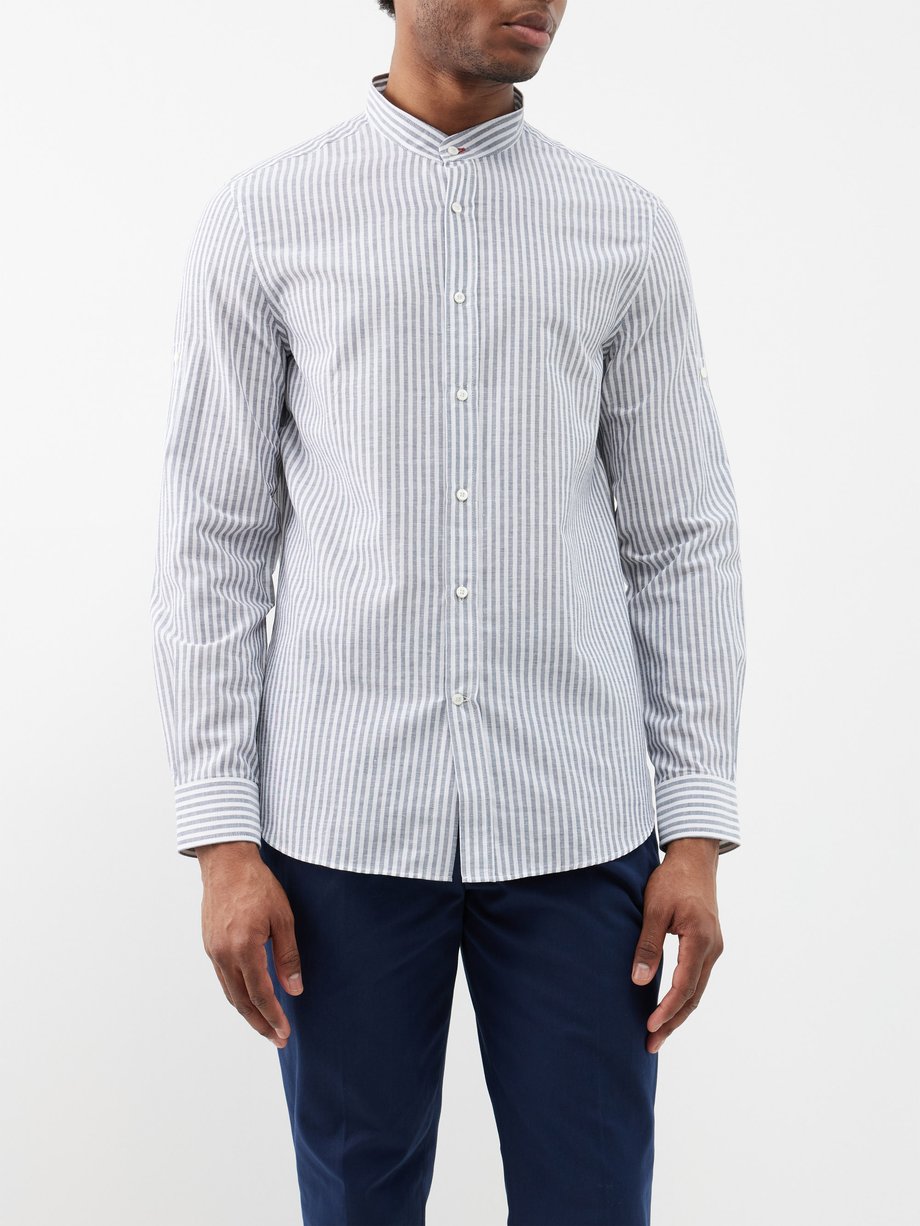 Grey Striped cotton-blend shirt | Brunello Cucinelli | MATCHES UK