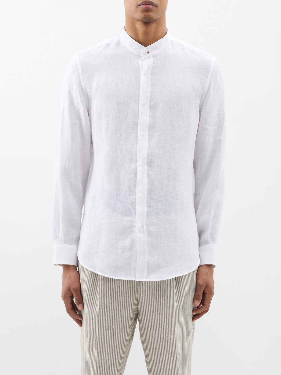 White Stand-collar linen shirt | Brunello Cucinelli | MATCHES UK