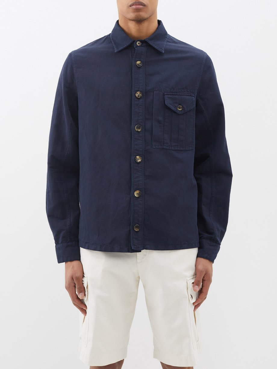 Navy Flap-pocket cotton-gabardine shirt | Brunello Cucinelli | MATCHES UK