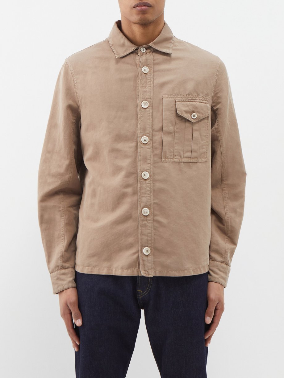 Beige Linen-blend gabardine overshirt | Brunello Cucinelli | MATCHES UK