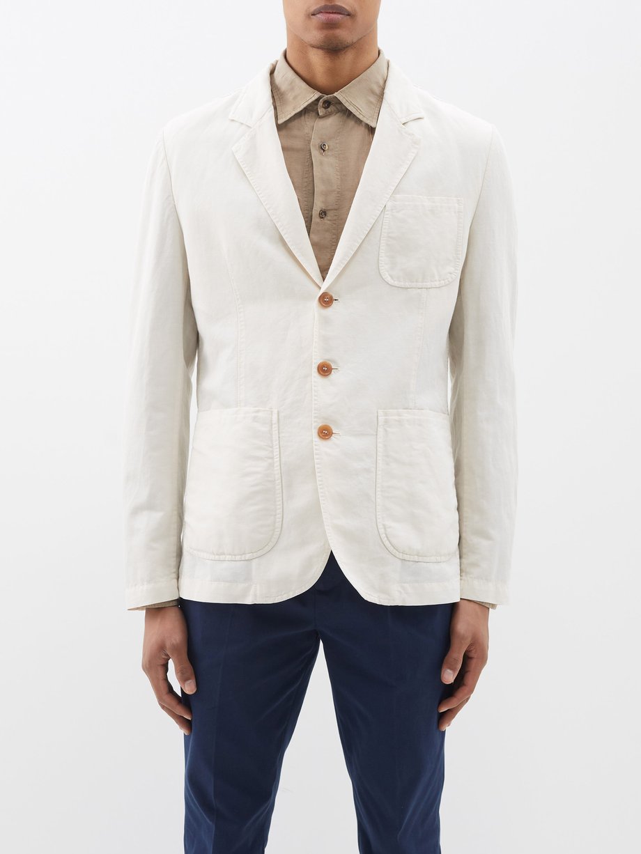 Off white Single-breasted linen-blend gabardine blazer | Brunello ...