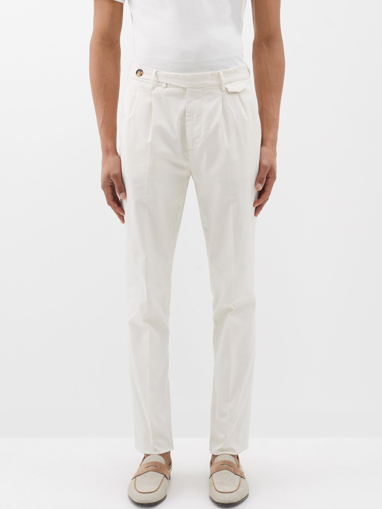 Pleated cotton-blend gabardine trousers