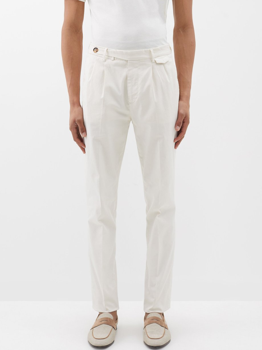 White Pleated cotton-blend gabardine trousers | Brunello Cucinelli ...
