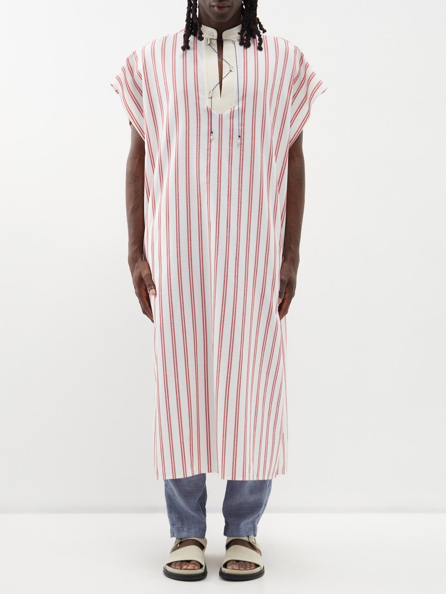 Zeus + Dione Notch-neck striped cotton-blend tunic