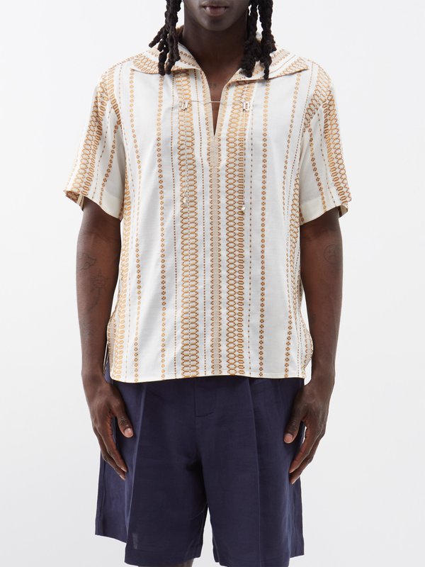 Zeus + Dione Open-neck stripe-jacquard shirt