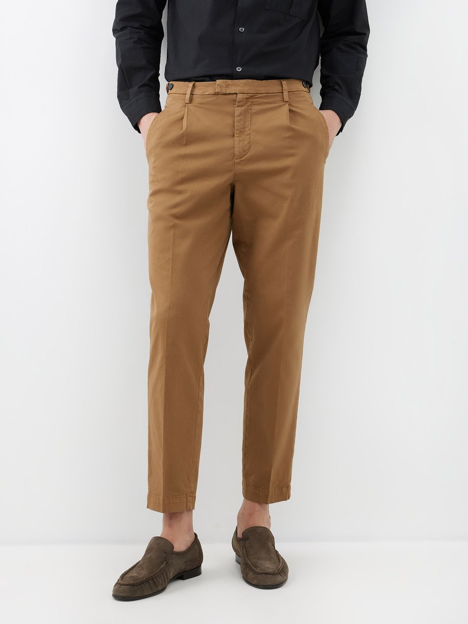 Brown Masco Stino pleated cotton-blend cropped trousers