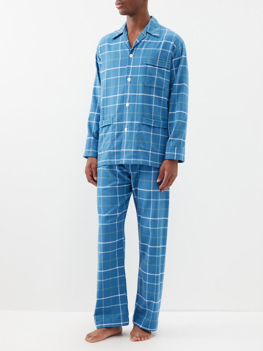 Navy Kelburn checked cotton-flannel pyjamas | Derek Rose | MATCHES UK