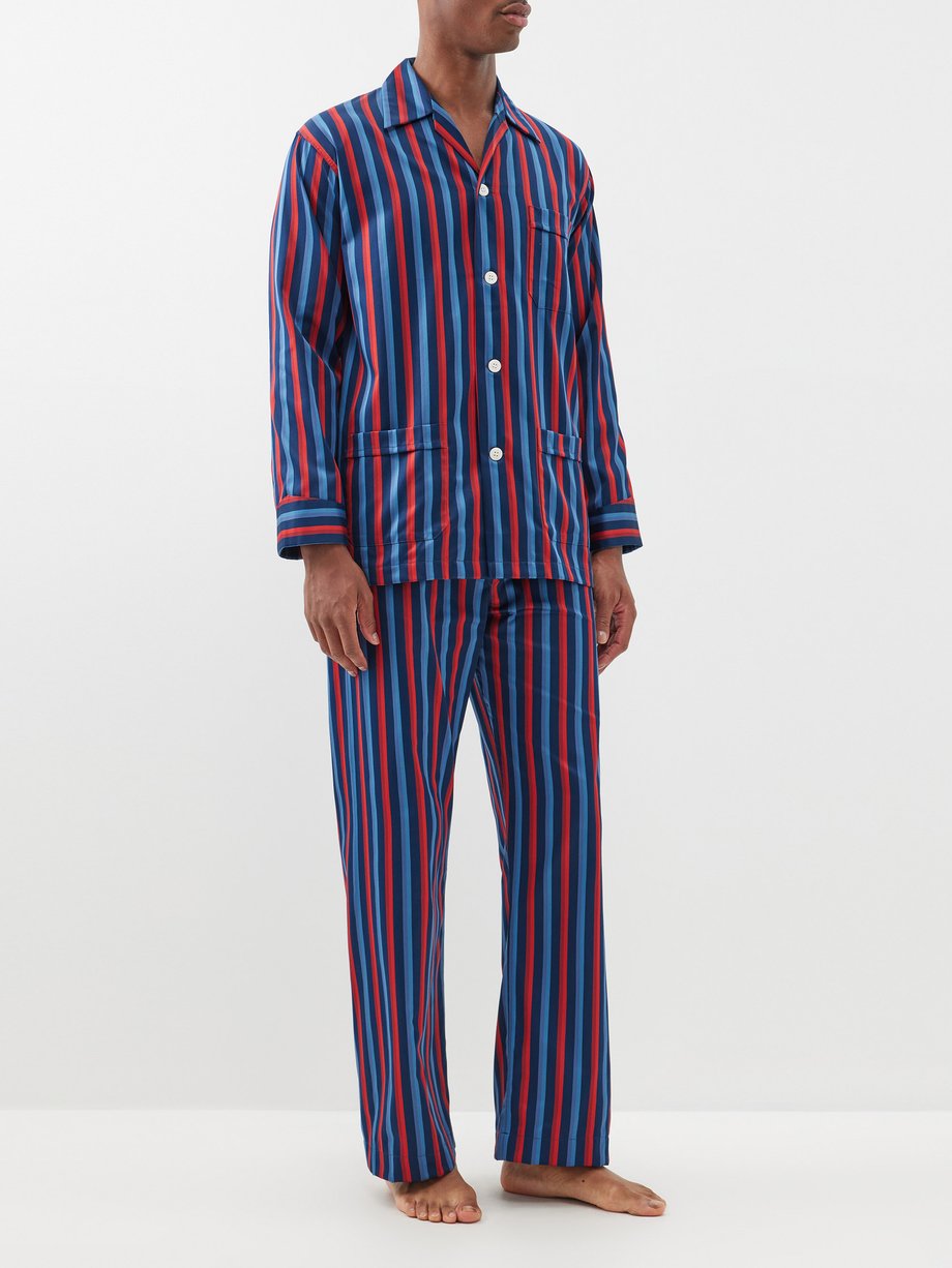 Red Wellington striped cotton pyjamas | Derek Rose | MATCHES UK