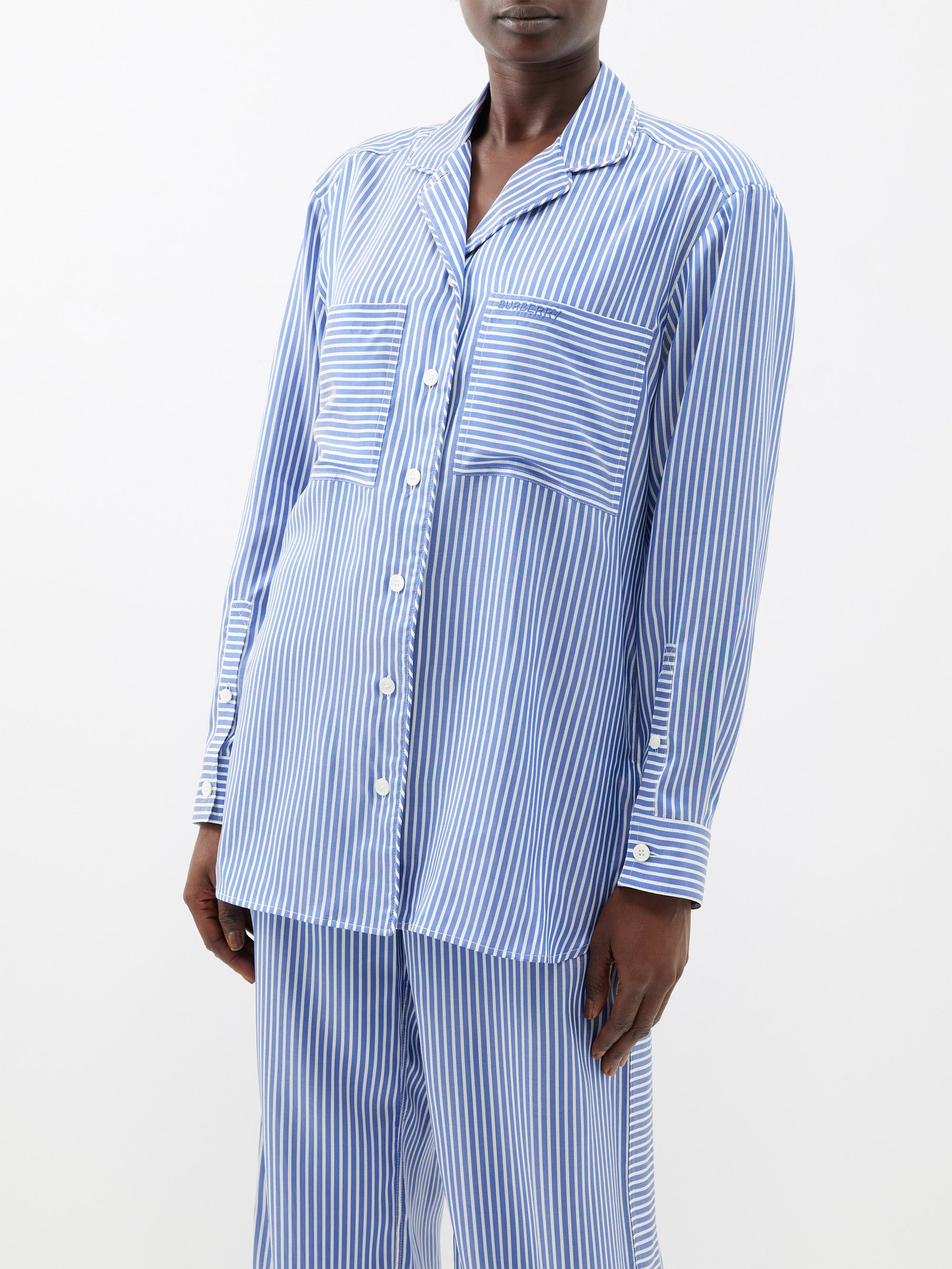 버버리 Burberry Striped silk shirt,Blue