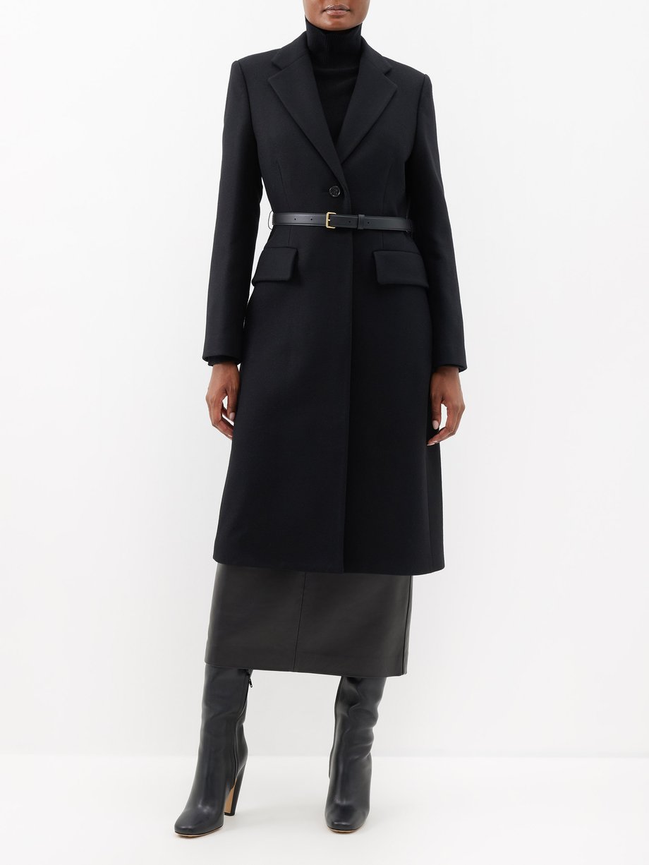 { @type : Brand , name : 버버리 Burberry 버버리 Burberry Black Belted single-breasted camelhair-blend coat
