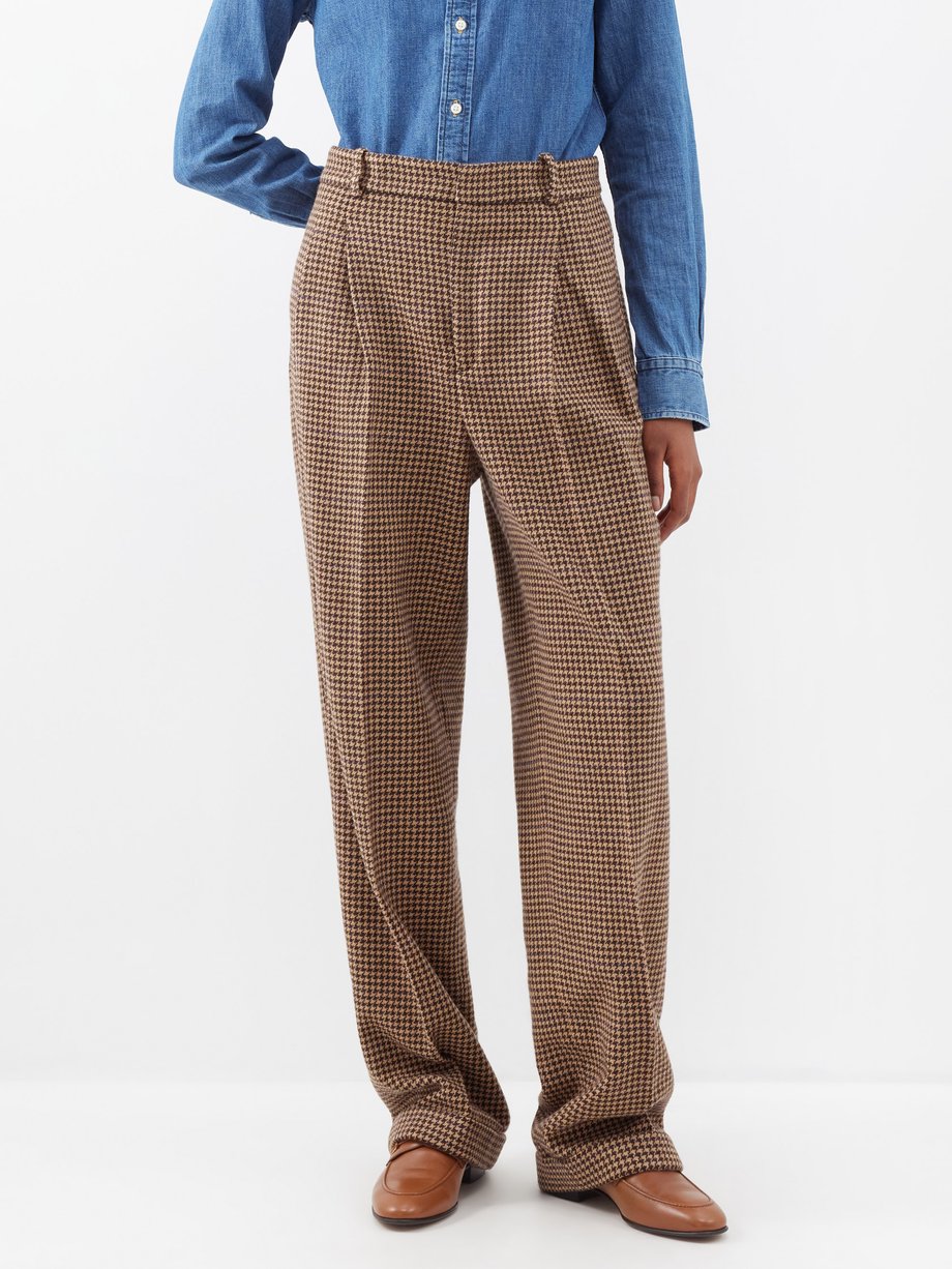 Brown Houndstooth-tweed pleat-front trousers
