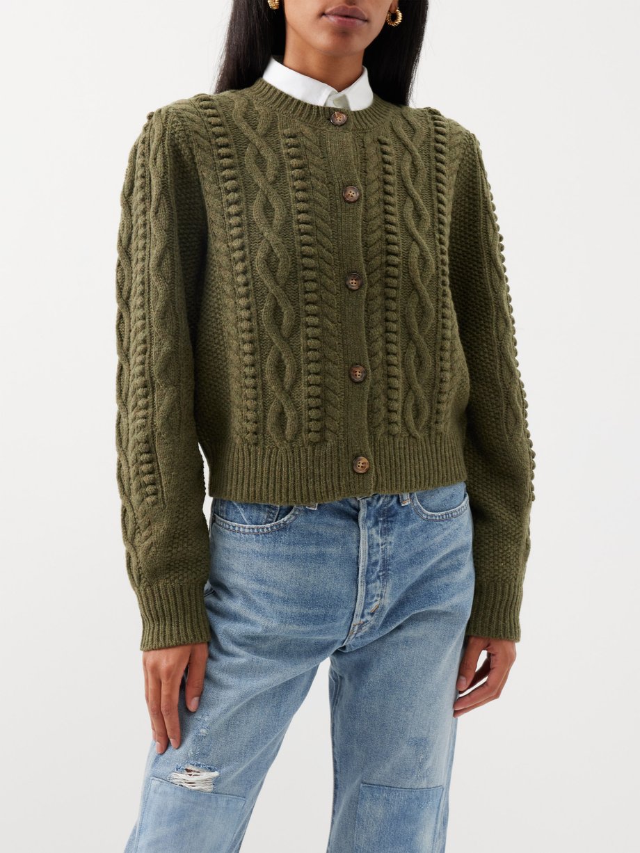 Green Cropped cable-knit wool-blend cardigan | Polo Ralph Lauren