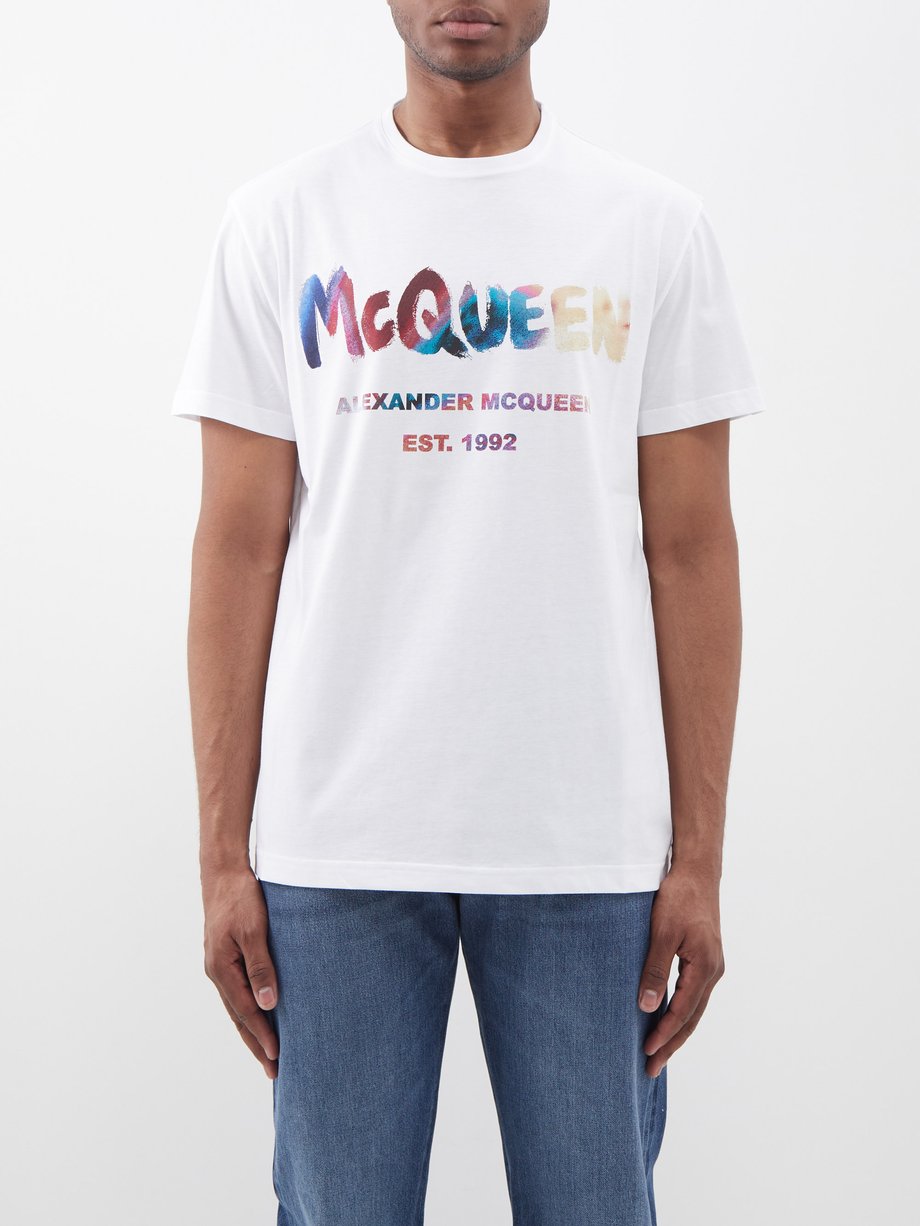 Alexander McQueen Alexander McQueen Logo-print cotton-jersey T-shirt ...