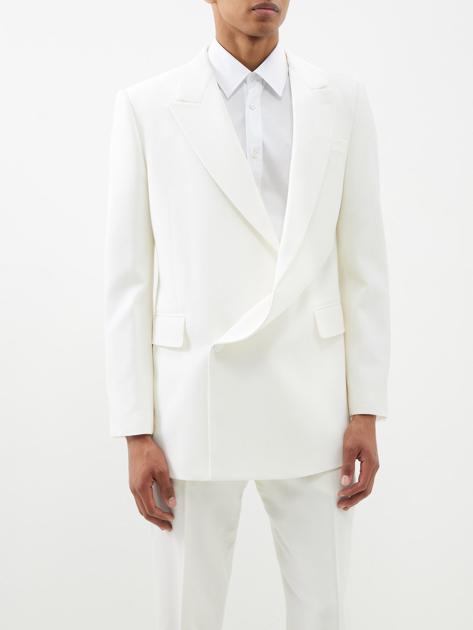 White Draped double-breasted grain de poudre suit jacket | Alexander ...