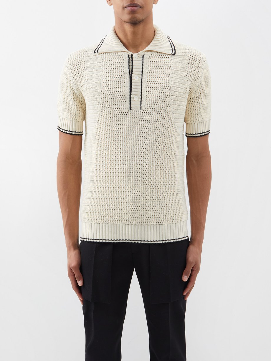 Beige Crochet organic-cotton mesh polo shirt | Alexander McQueen ...