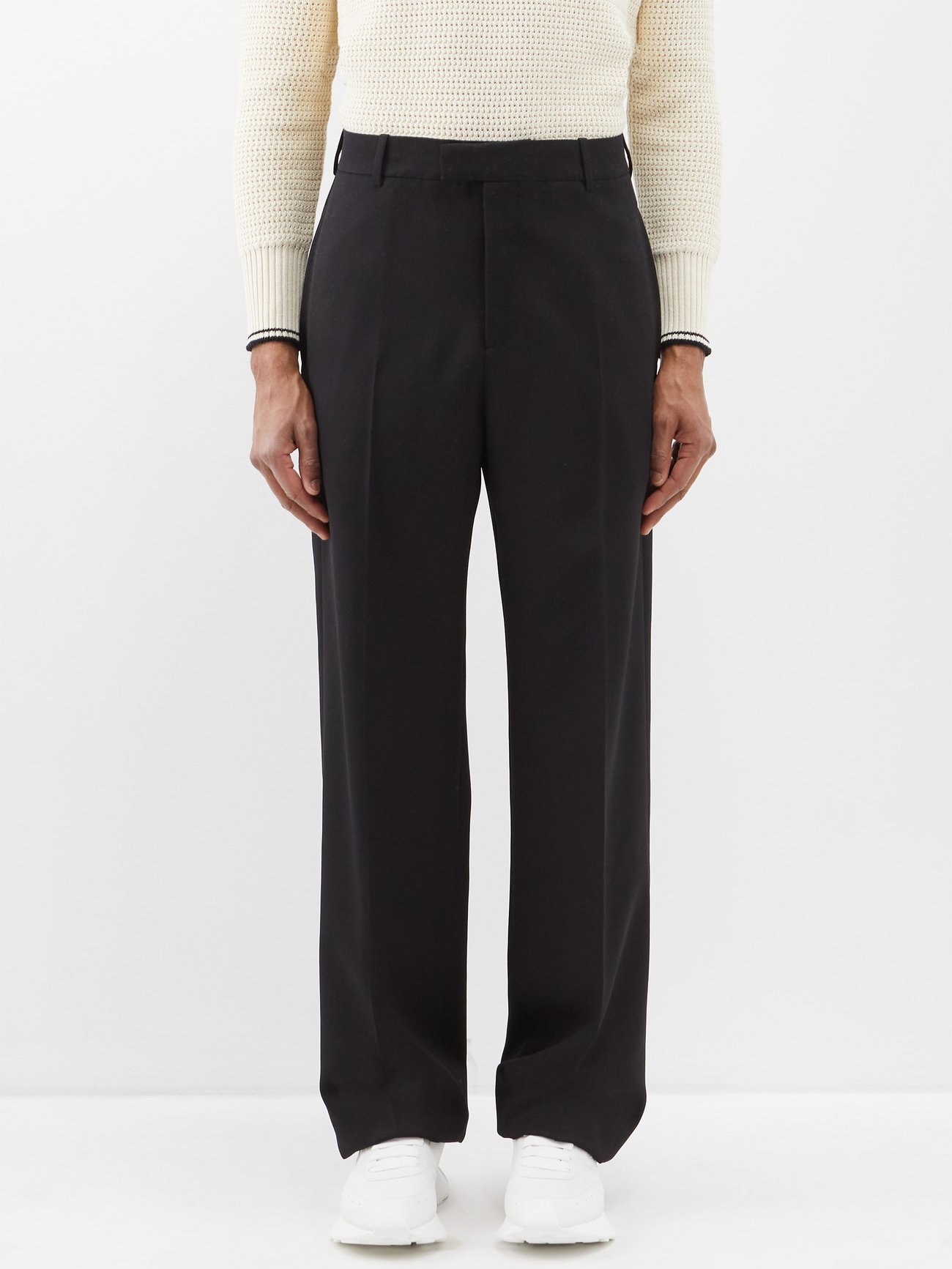 Black High-rise wool-grain de poudre trousers | Alexander McQueen ...