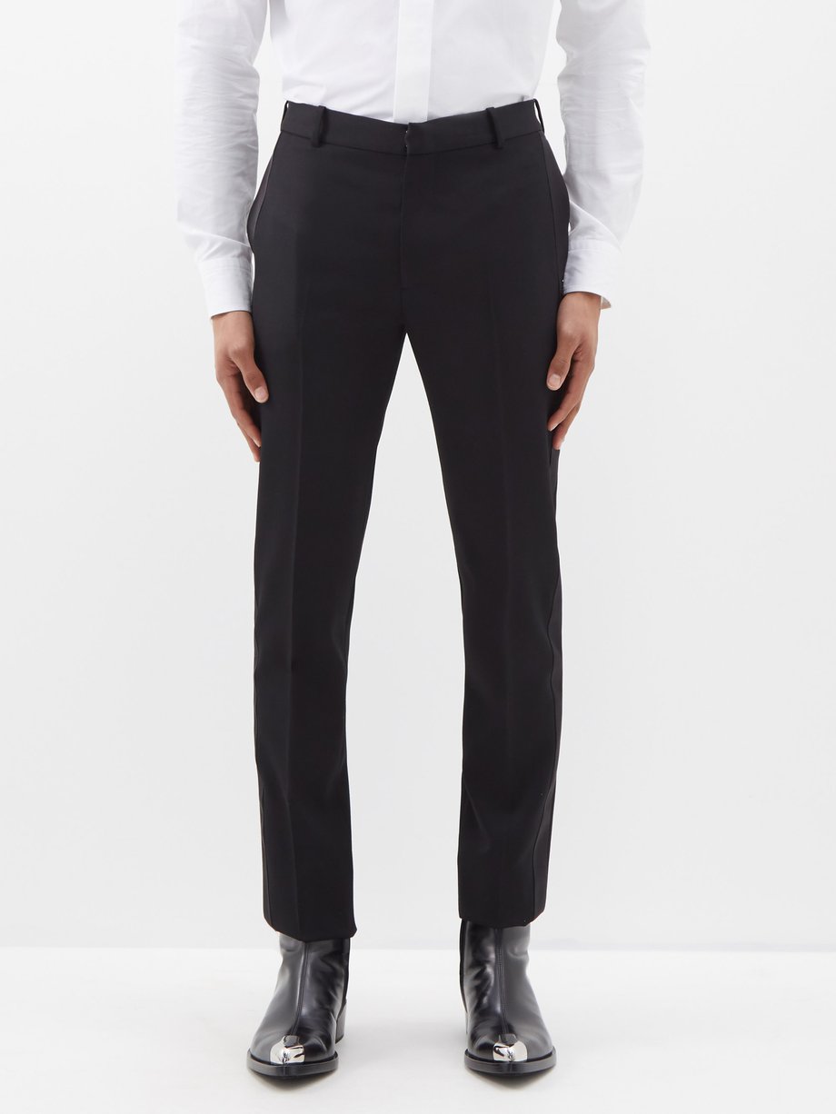 Black Satin trim wool-grain de poudre trousers | Alexander McQueen ...