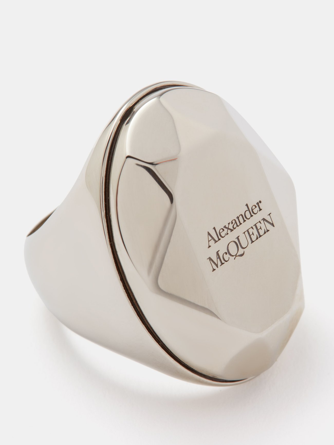 Silver Logo-engraved ring, Alexander McQueen