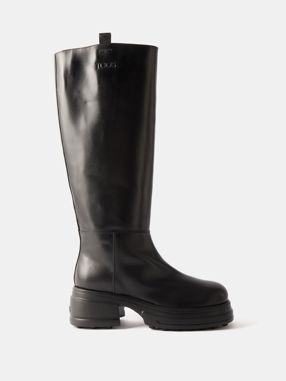 Tod's Tod's Chunky leather knee-high boots Black｜MATCHESFASHION（マッチズファッション)