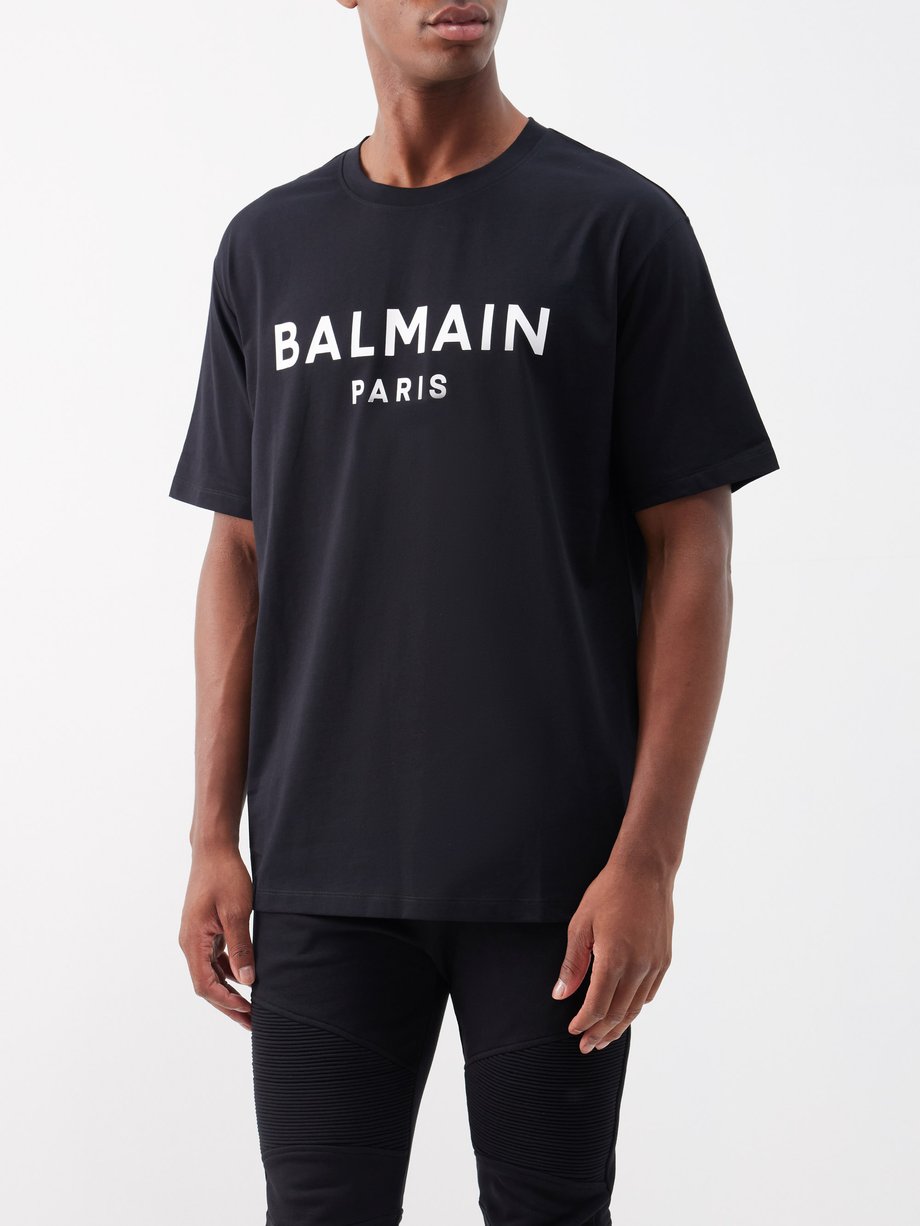 Black Logo-print organic cotton T-shirt | Balmain | MATCHES UK