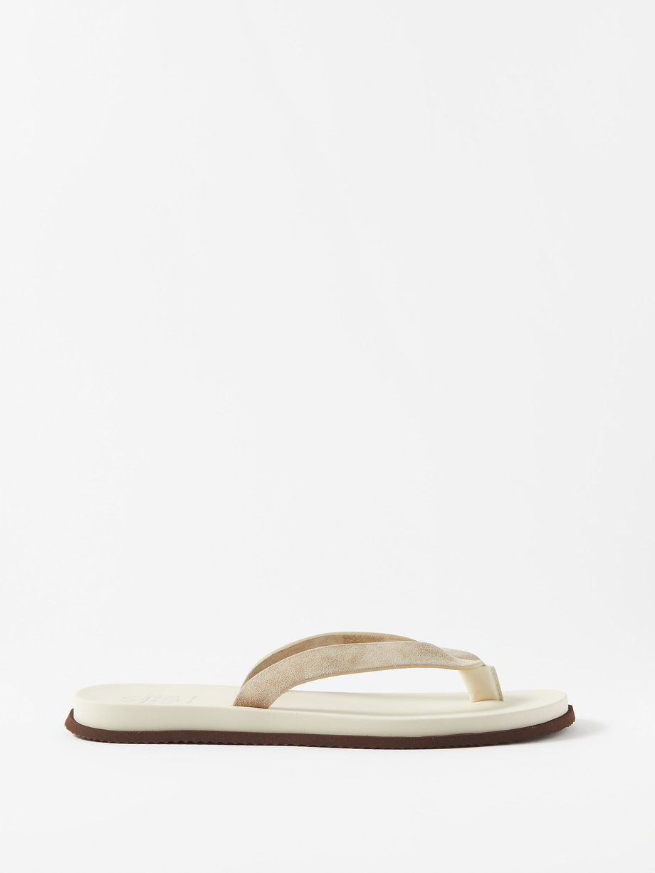 Neutral Suede and leather flip flops | Brunello Cucinelli | MATCHES UK