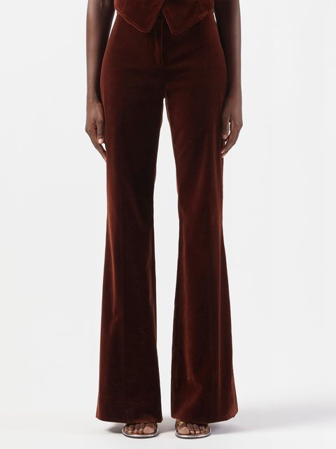 Brown Asymmetric-waist cotton-corduroy flared trousers, A.W.A.K.E. Mode