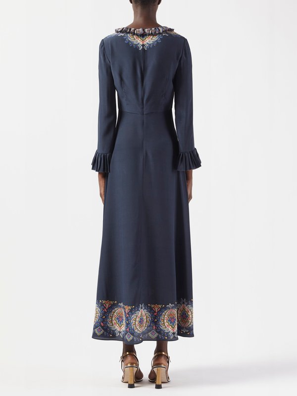 Etro Ruffled V-neck paisley-print silk-twill dress