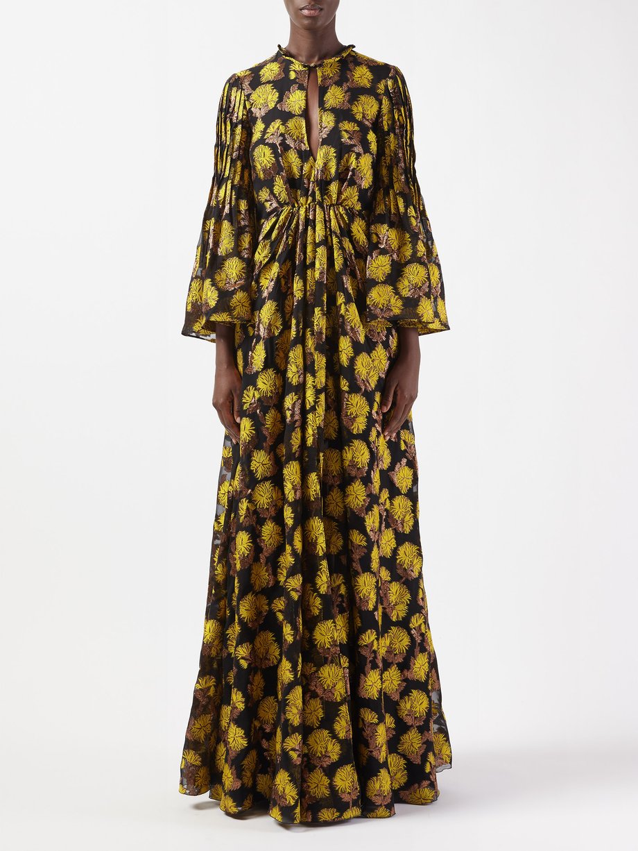 Black Botanical-jacquard gathered twill maxi dress | Etro | MATCHES UK