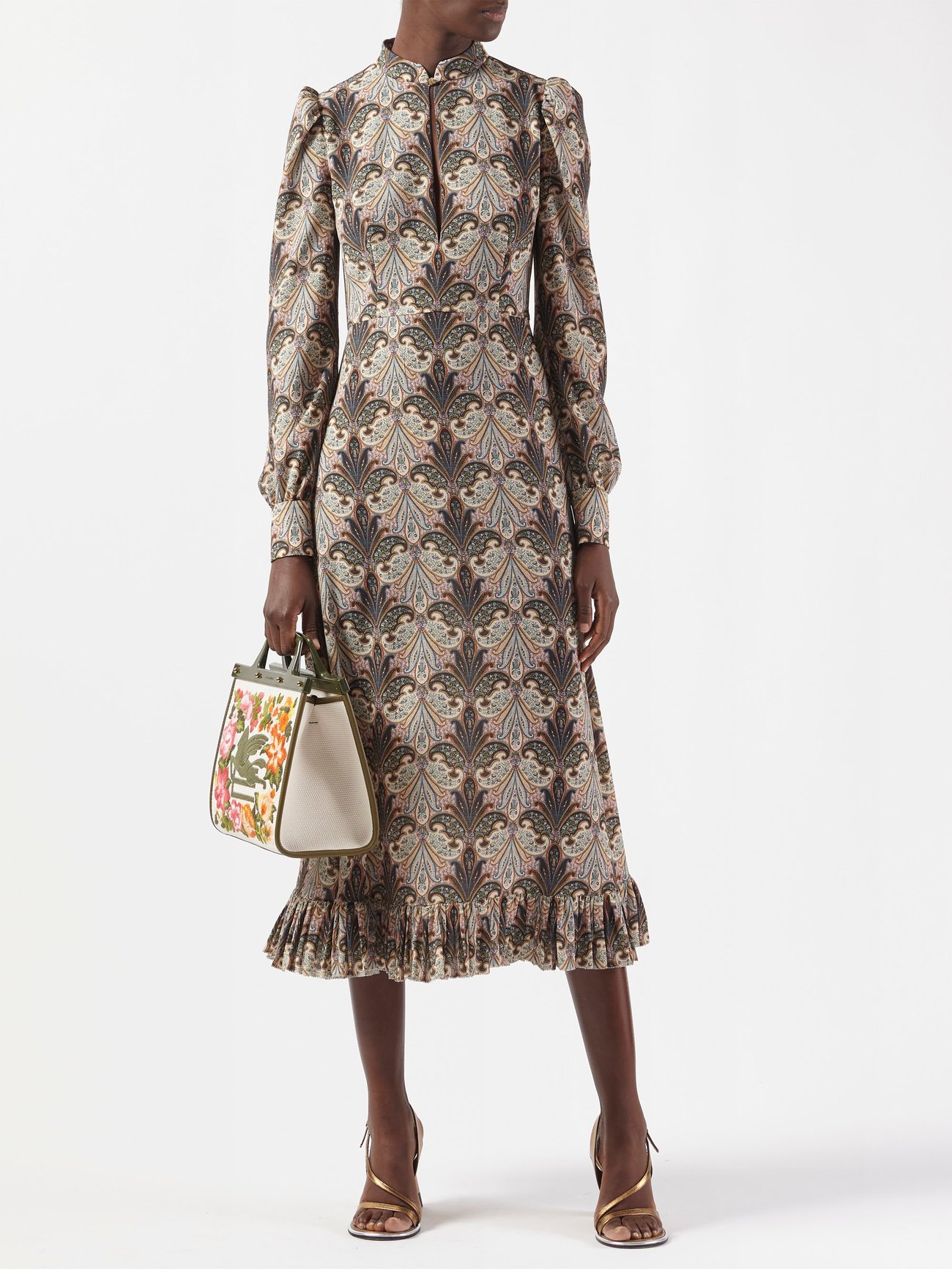 Brown Paisley-print crepe midi dress | Etro | MATCHES UK