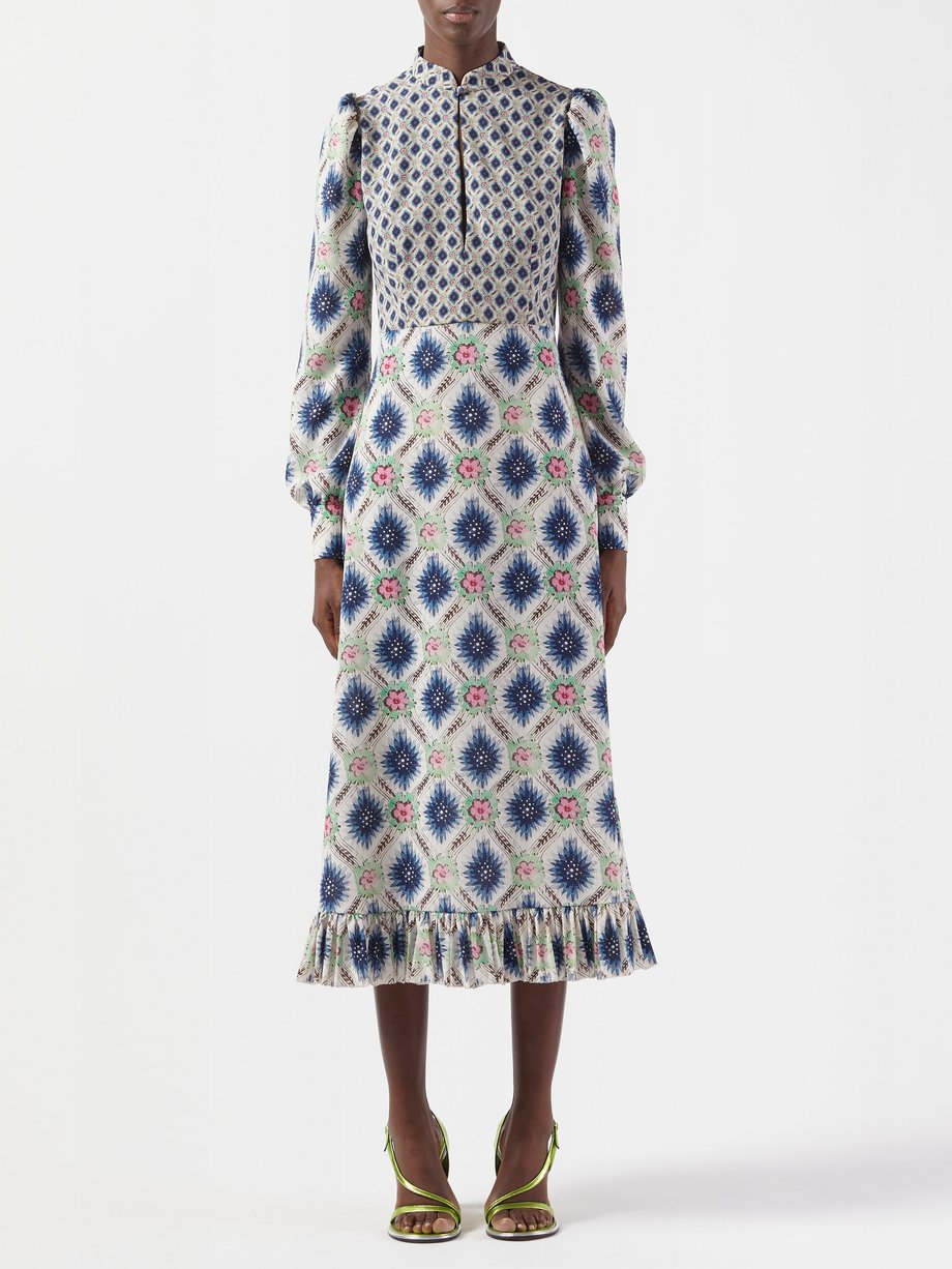 Blue Geometric-print cutout sablé midi dress | Etro | MATCHES UK