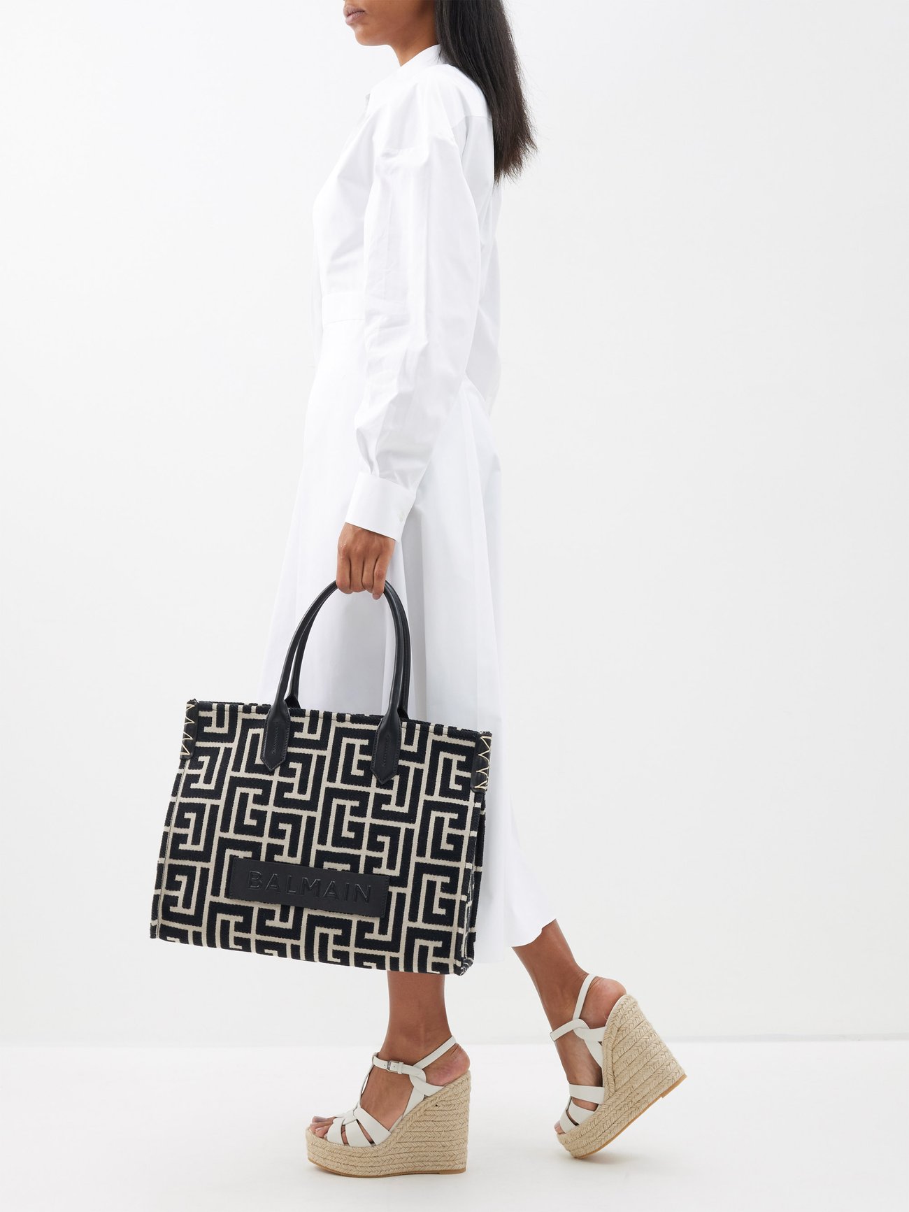 B-Army monogrammed jacquard and leather tote bag black - Women