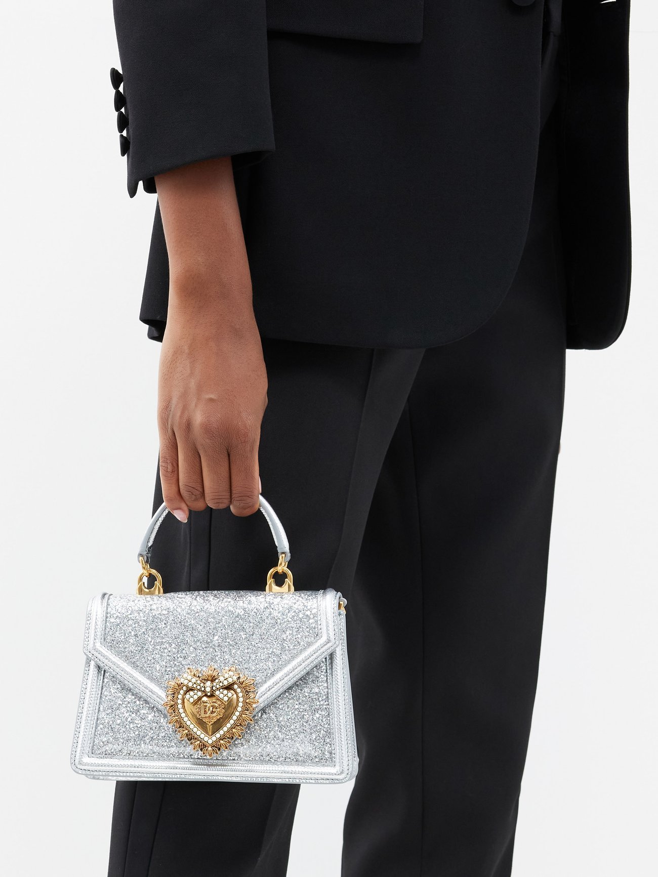 Devotion Mini Leather Shoulder Bag in Silver - Dolce Gabbana