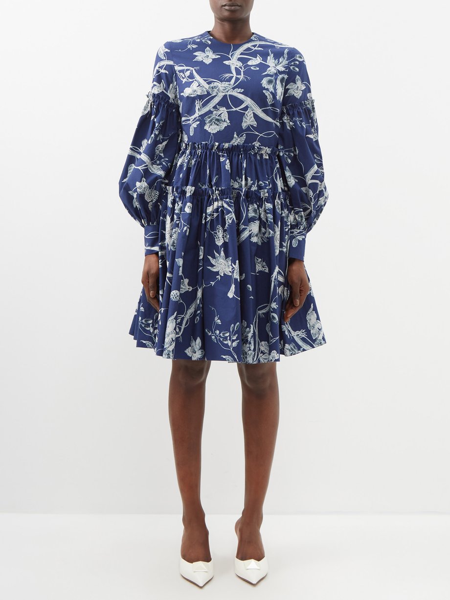 Blue Floral-print cotton-poplin mini dress | Erdem | MATCHES UK
