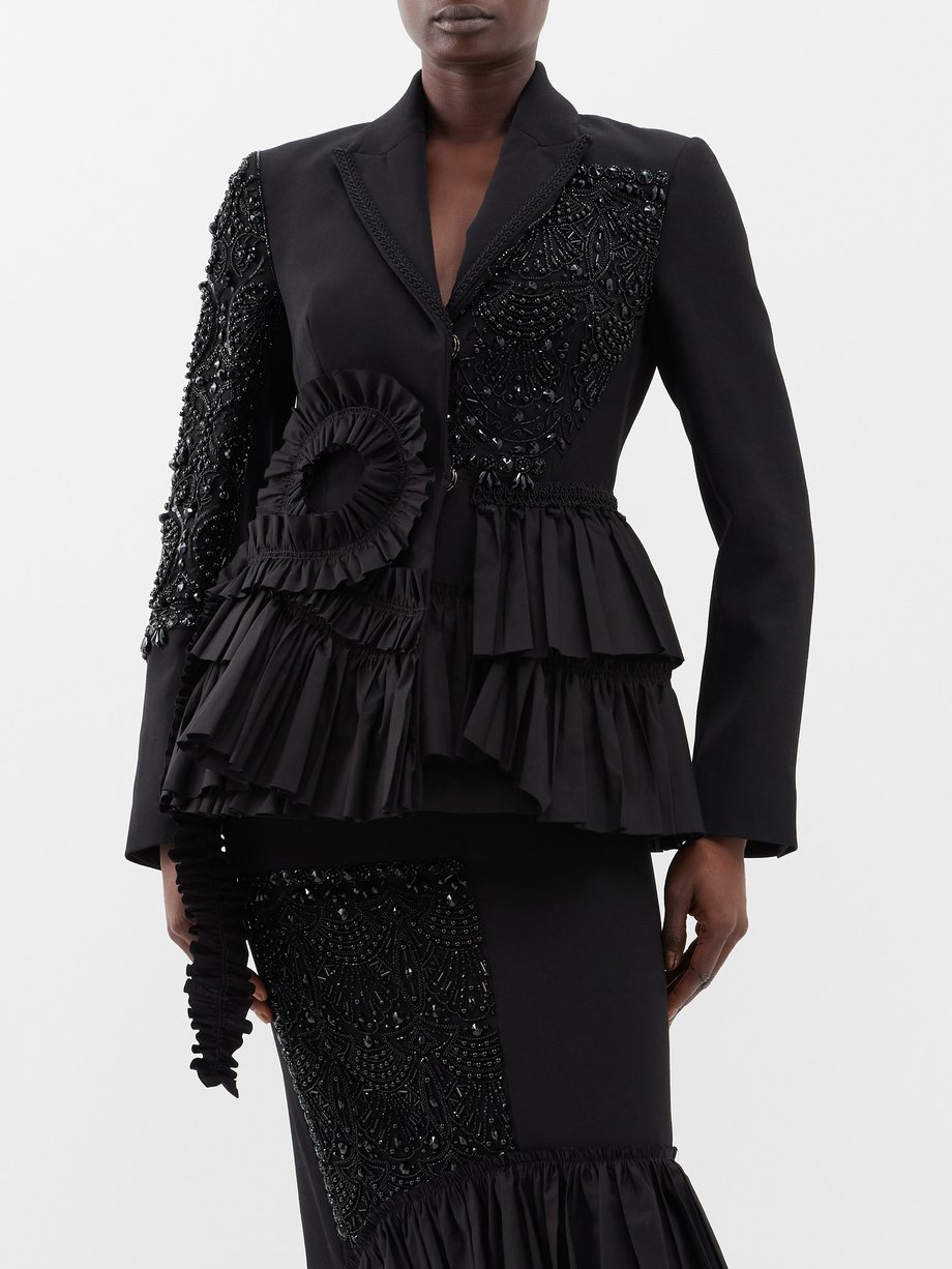 Black Peplum-pleat embellished wool jacket | Erdem | MATCHESFASHION UK