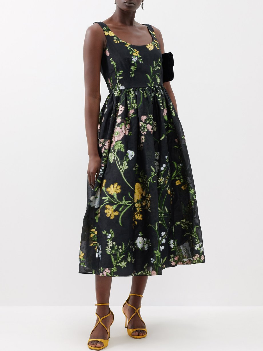 Black Floral fil-coupe organza midi dress | Erdem | MATCHES UK